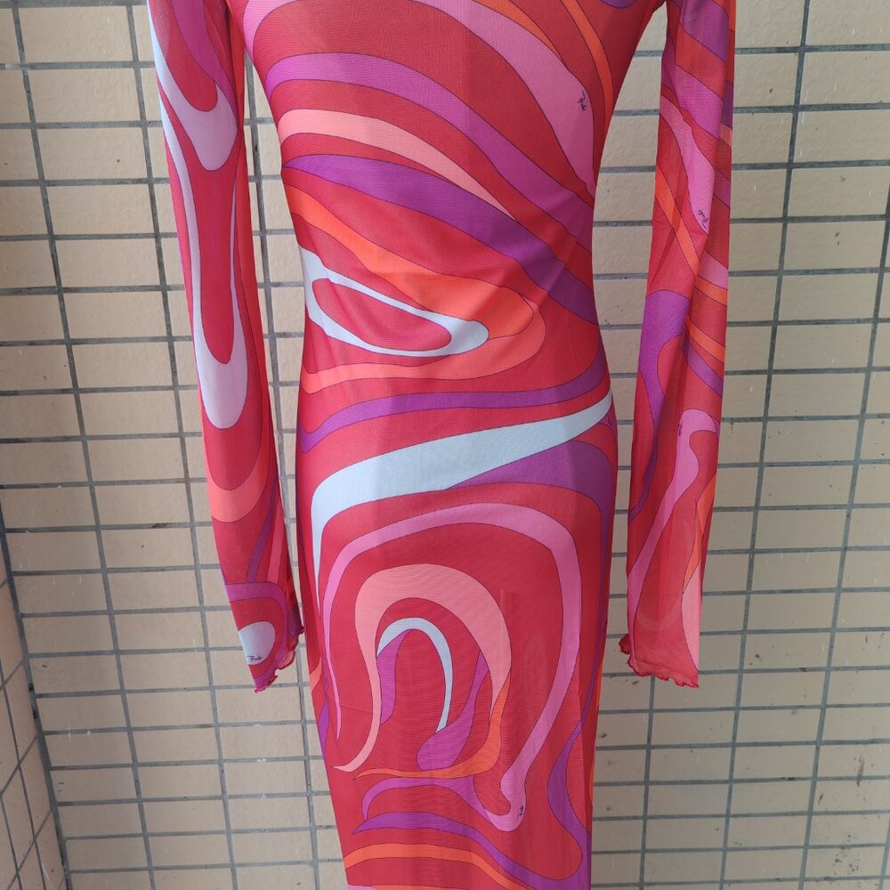 Pucci pink vortex see-through fitted long dress - Picture 6 of 11